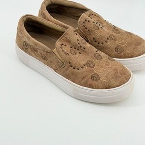 Roper Womens Brown Floral Embroidered Platform Sneakers wesern boho